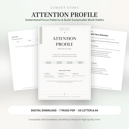 Attention Profile Worksheet — Practical Note (Printable PDF)