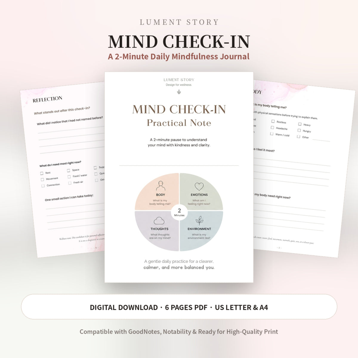 Mind Check-in Worksheet — Practical Note (Printable PDF)