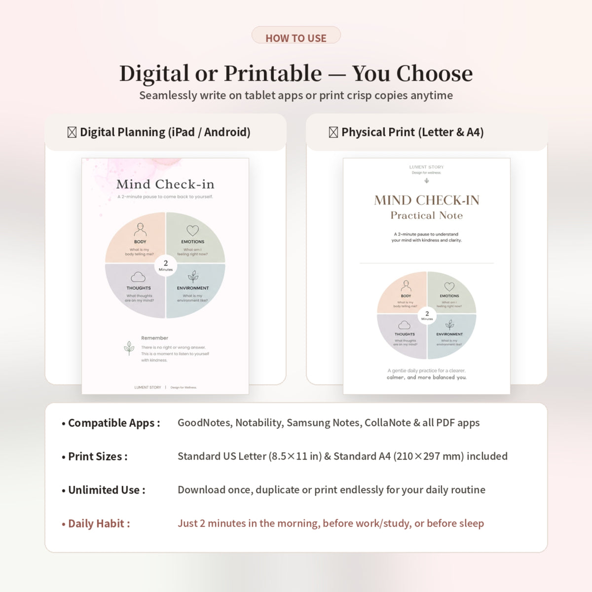 Mind Check-in Worksheet — Practical Note (Printable PDF)
