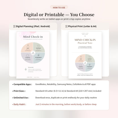 Mind Check-in Worksheet — Practical Note (Printable PDF)
